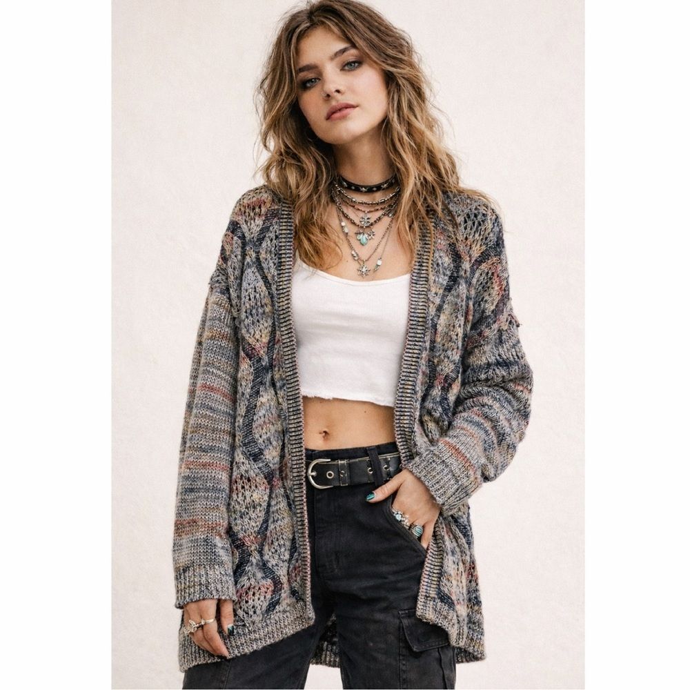 Soft Surroundings Crochet Cardigan Grunge Grandpa Crochet Boho Knit Sweater